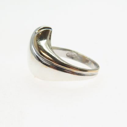925 Sterling Silver 2-Tone Vintage Modernist Wave Ring Size 7