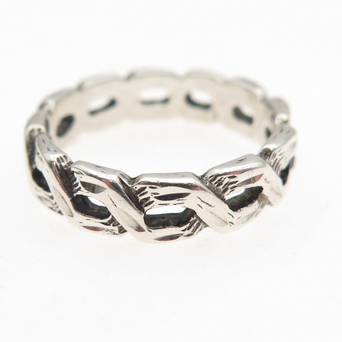 Silver Fox 925 Sterling Vintage Woven Link Band Ring Size 5.25