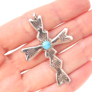 Old Pawn 925 Sterling Silver Vintage Turquoise Cross Snake Eye Tribal Pendant
