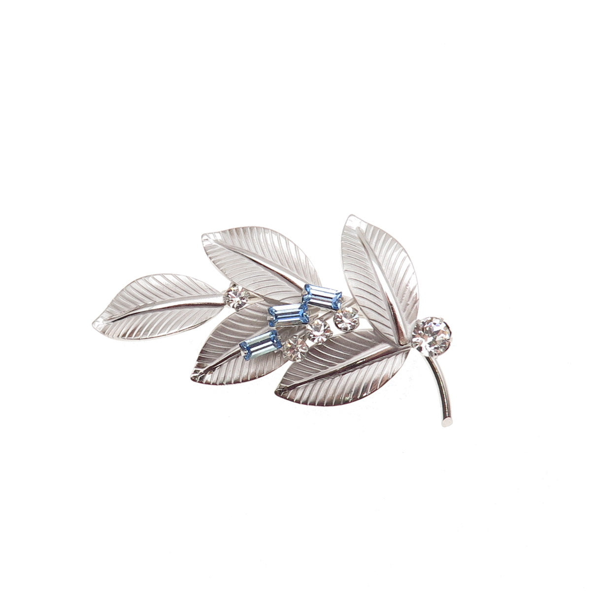 Carl Art 925 Sterling Silver Antique Art Deco Rhinestone Floral Pin Brooch