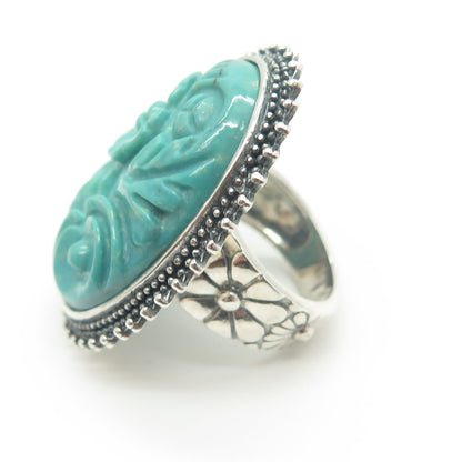 AMY KAHN RUSSELL Sterling Silver Turquoise Carved Floral Ring Size 6.25