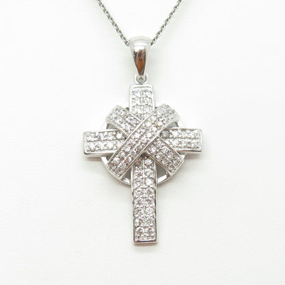 925 Sterling Silver Italy Round-Cut C Z Sparkle Cross Cable Chain Necklace 16"