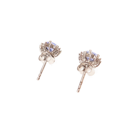 Chuck Clemency 925 Sterling Silver Real Tanzanite & White Topaz Stud Earrings