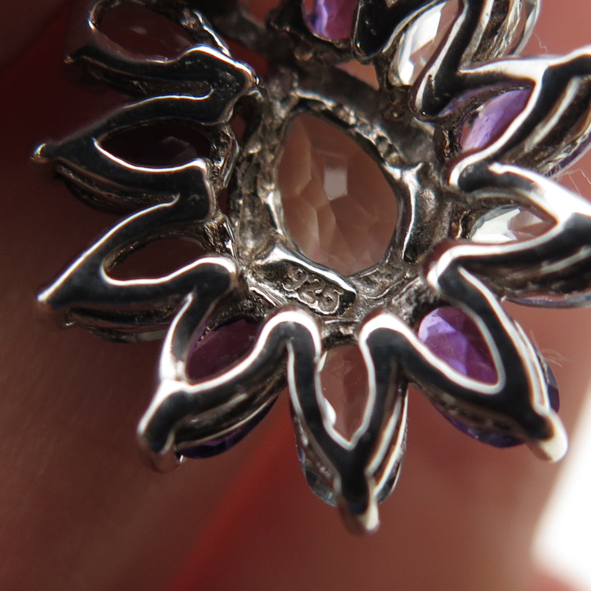 925 Sterling Silver Vintage Real Amethyst & Blue Topaz Dangle Earrings