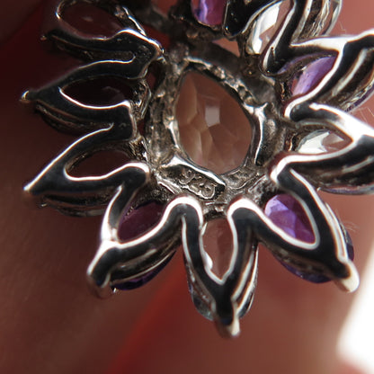 925 Sterling Silver Vintage Real Amethyst & Blue Topaz Dangle Earrings