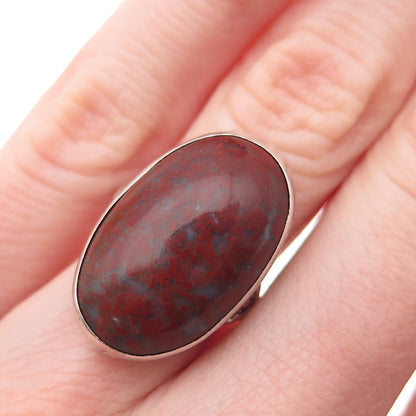 925 Sterling Silver Antique Art Deco Real Cabochon Red Agate Ring Size 6