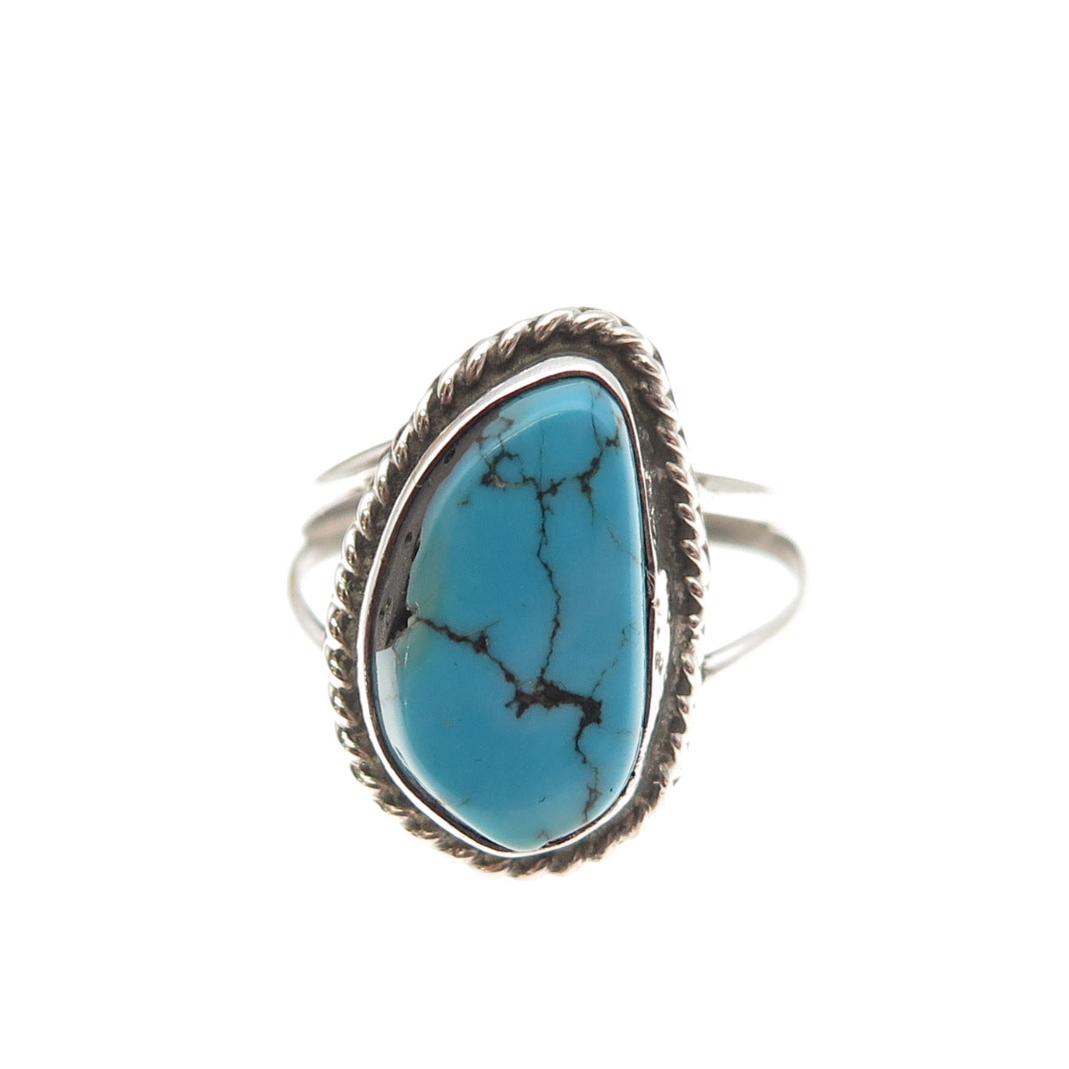 Old Pawn 925 Sterling Silver Vintage Southwestern Bisbee Turquoise Ring Size 7.5