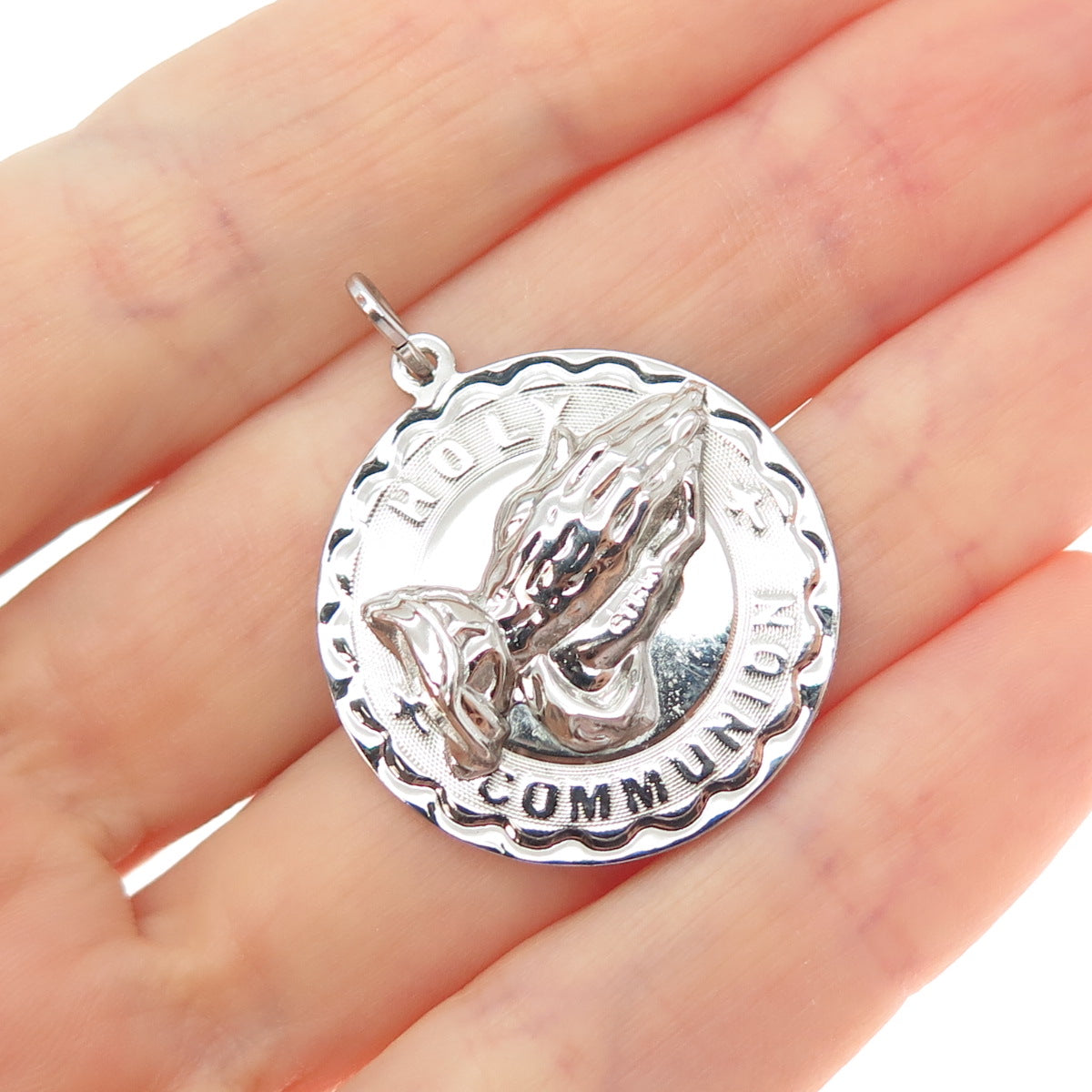 SPENCER 925 Sterling Silver Vintage Holy Communion Praying Hands Charm Pendant