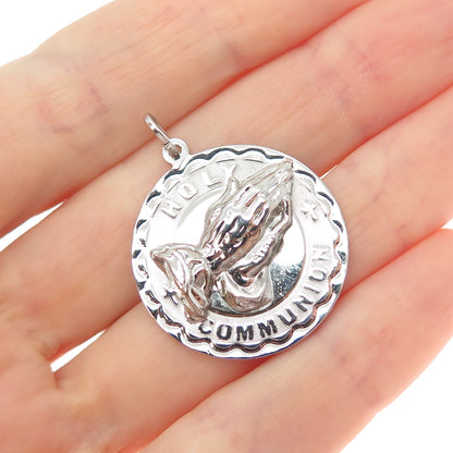 SPENCER 925 Sterling Silver Vintage Holy Communion Praying Hands Charm Pendant