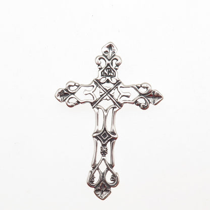 925 Sterling Silver Vintage Fleur de Lis Cross Oxidized Slide Pendant