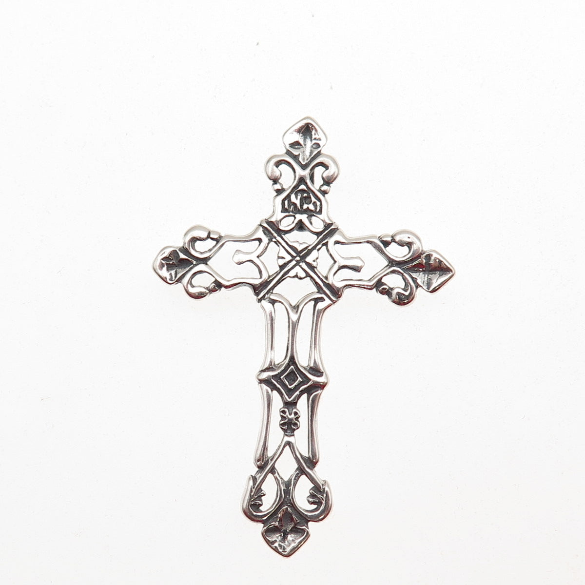 925 Sterling Silver Vintage Fleur de Lis Cross Oxidized Slide Pendant