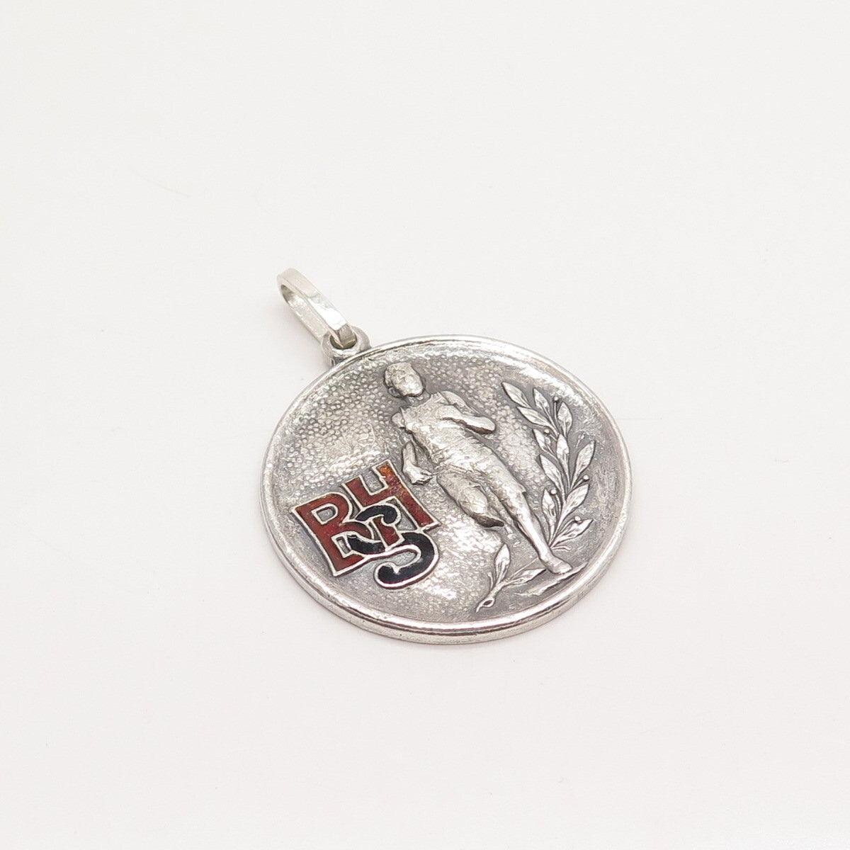 925 Sterling Silver Antique Enamel Klimpl Medal Co.BHS Bicycle Race 1924 Pendant