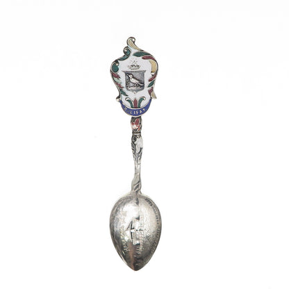 925 Sterling Silver Antique Art Deco Enamel Halifax Coat of Arms Coffee Spoon