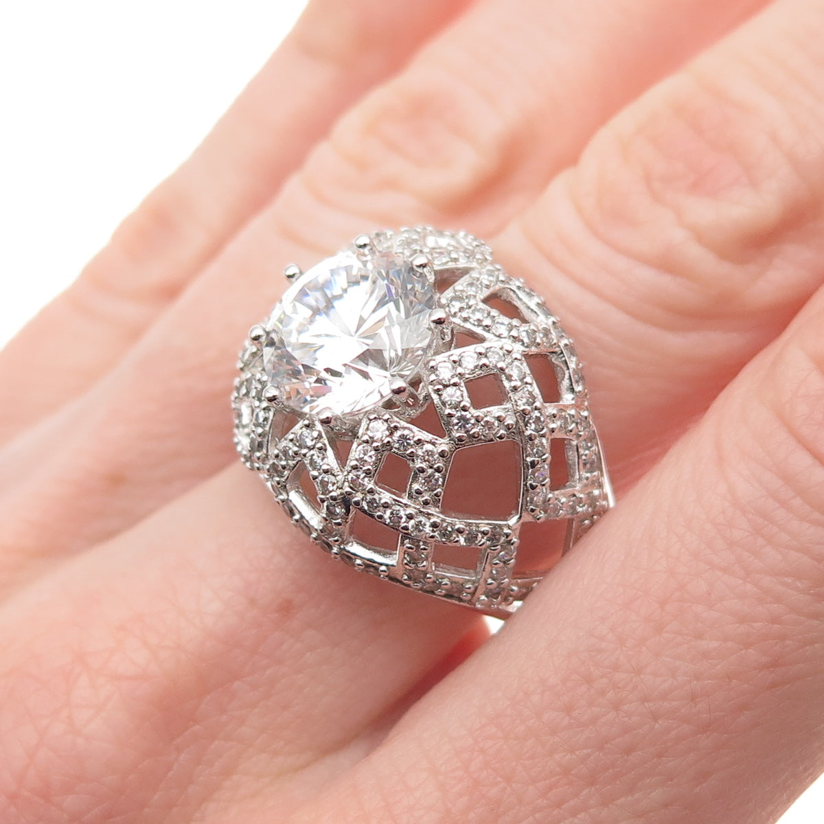 925 Sterling Silver Round-Cut C Z Sparkle Dome Ring Size 10
