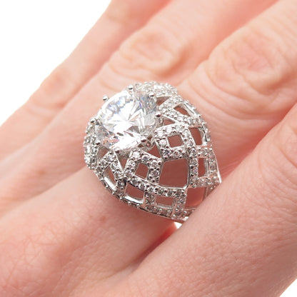 925 Sterling Silver Round-Cut C Z Sparkle Dome Ring Size 10