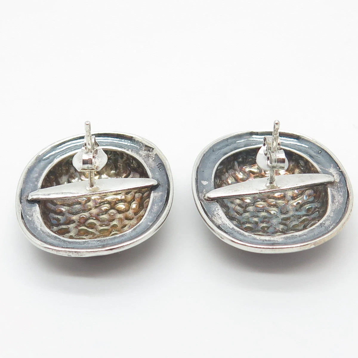 925 Sterling Silver Vintage Italy Hammered Finish Earrings