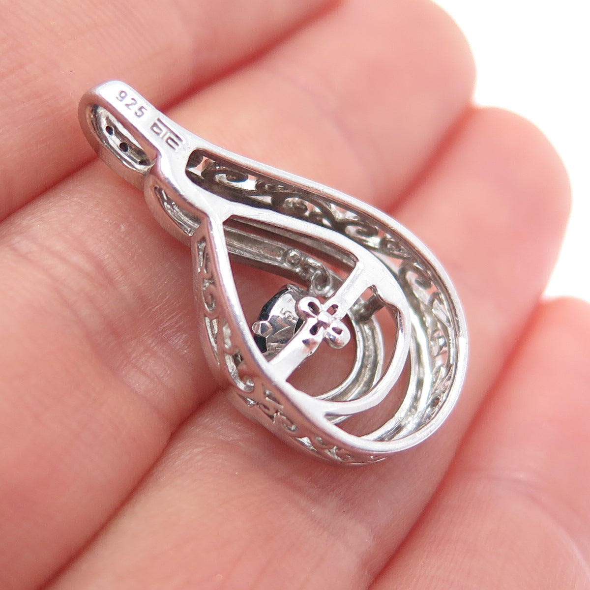 925 Sterling Silver Real Chrome Diopside & White Topaz Teardrop Slide Pendant