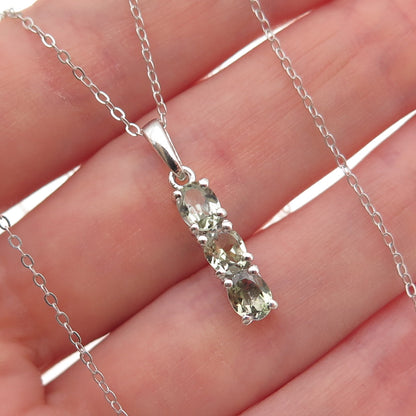 Chuck Clemency 925 Sterling Silver Real Green Amethyst Cable Chain Necklace 20"