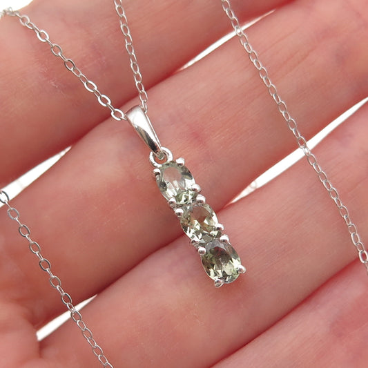 Chuck Clemency 925 Sterling Silver Real Green Amethyst Cable Chain Necklace 20"