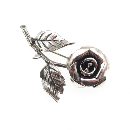 Beau 925 Sterling Silver Vintage Rose Flower Oxidized Pin Brooch