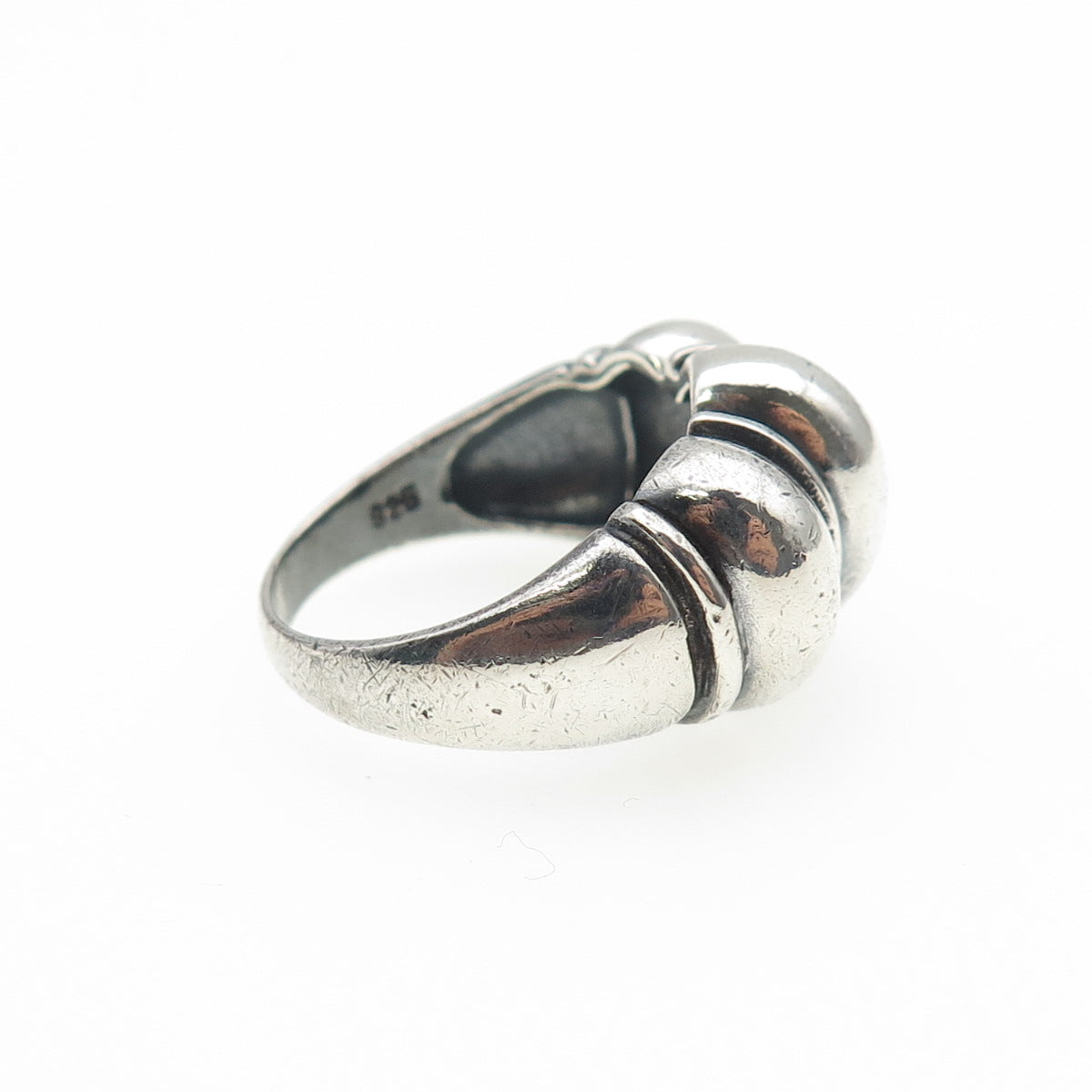 925 Sterling Silver Vintage Modernist Cocoon Oxidized Ring Size 7.5