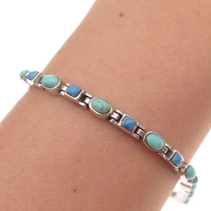 Chapal Zenray 925 Sterling Silver Vintage Real Turquoise & Lapis Bracelet 7.25"