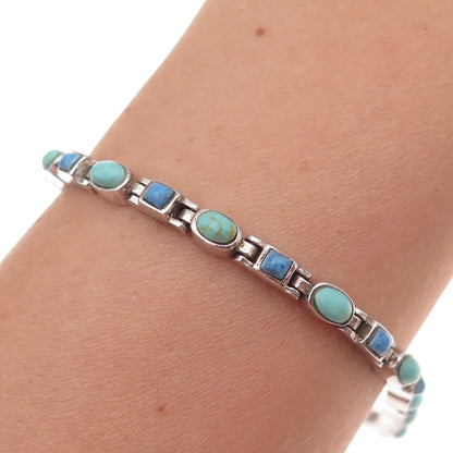 Chapal Zenray 925 Sterling Silver Vintage Real Turquoise & Lapis Bracelet 7.25"