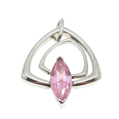 ELLE 925 Sterling Silver Marquise-Cut Pink C Z Modernist Large Pendant