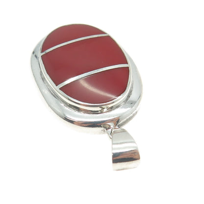 925 Sterling Silver Vintage Real Red Jasper Modernist Oval Pendant