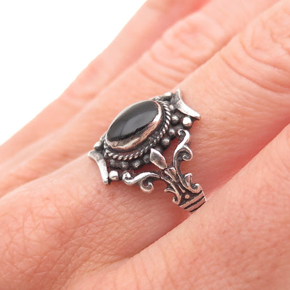 925 Sterling Silver Vintage Real Black Onyx Oxidized Ring Size 9