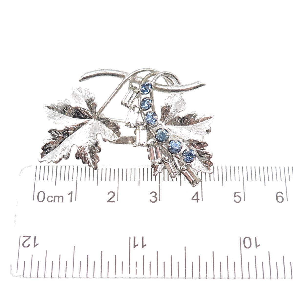 CARL ART Sterling Silver Antique Art Deco Blue & White Rhinestone Floral Brooch