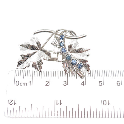 CARL ART Sterling Silver Antique Art Deco Blue & White Rhinestone Floral Brooch