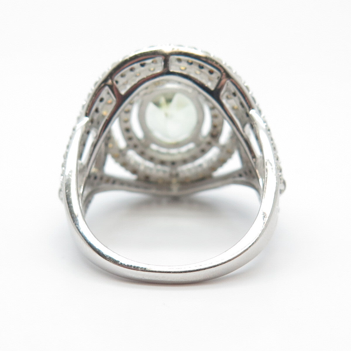 925 Sterling Silver Real Green Amethyst & White Topaz Gem Ring Size 8
