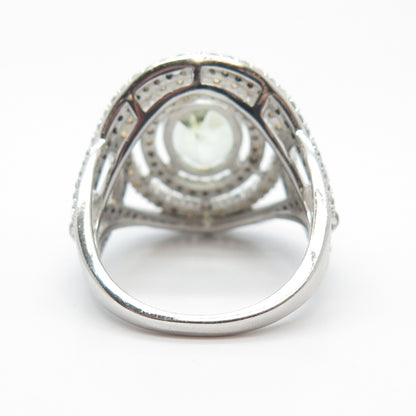 925 Sterling Silver Real Green Amethyst & White Topaz Gem Ring Size 8