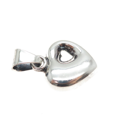 925 Sterling Silver Vintage Mexico Modernist Puffy Heart Oxidized Charm Pendant