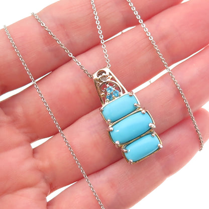 D'Joy 925 Sterling Silver 2-Tone Real Turquoise Apatite Cable Chain Necklace 20"