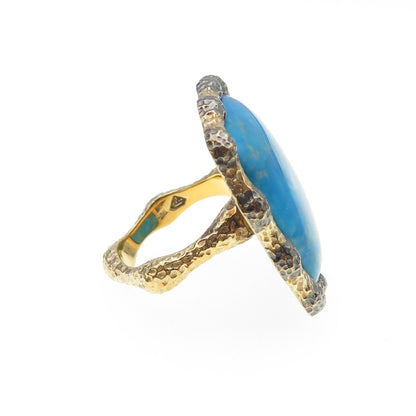 925 Sterling Silver Gold Plated Faux Turquoise Statement Ring Size 8