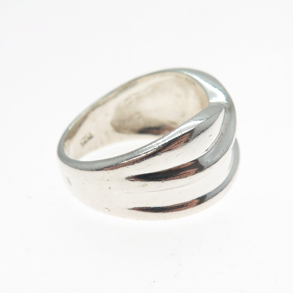 925 Sterling Silver Vintage Modernist Crisscross Ring Size 6.75