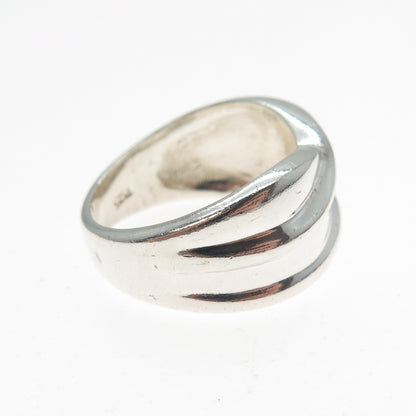 925 Sterling Silver Vintage Modernist Crisscross Ring Size 6.75