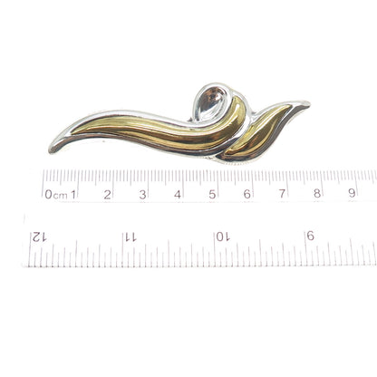 925 Sterling Silver 2-Tone Vintage Mexico Modernist Wavy Pin Brooch
