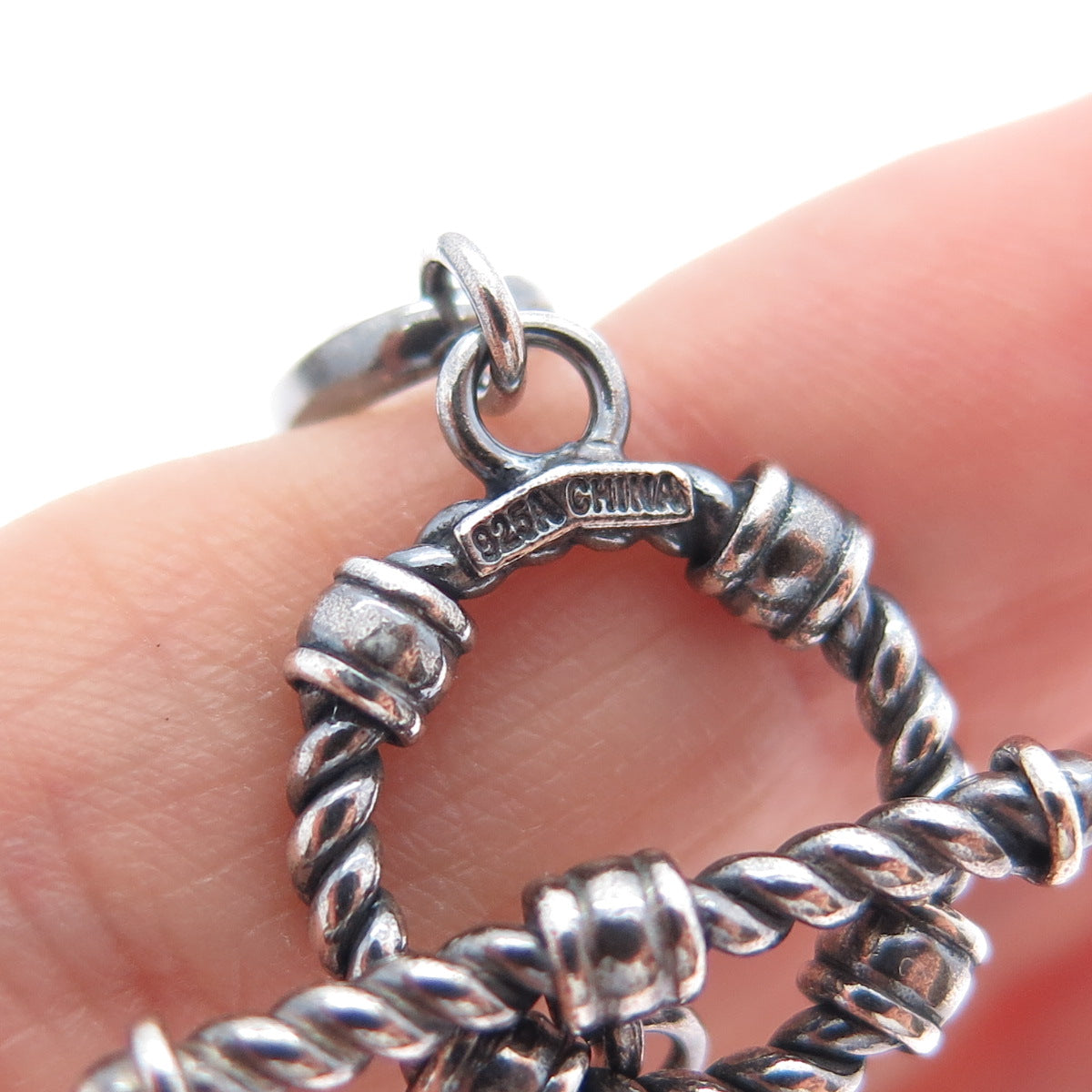 925 Sterling Silver Vintage Oxidized Multi-Oval Chain Necklace 18"