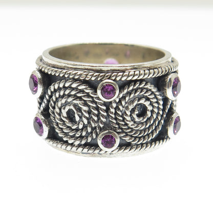 DOUG PAULUS Sterling Silver Vintage Real Amethyst Rope Swirl Band Ring Size 7.5