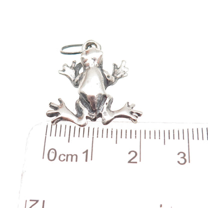 925 Sterling Silver Vintage Frog For Good Luck Oxidized 3D Charm Pendant