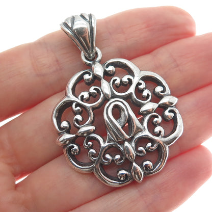 925 Sterling Silver Vintage Ornate Floral Oxidized Pendant
