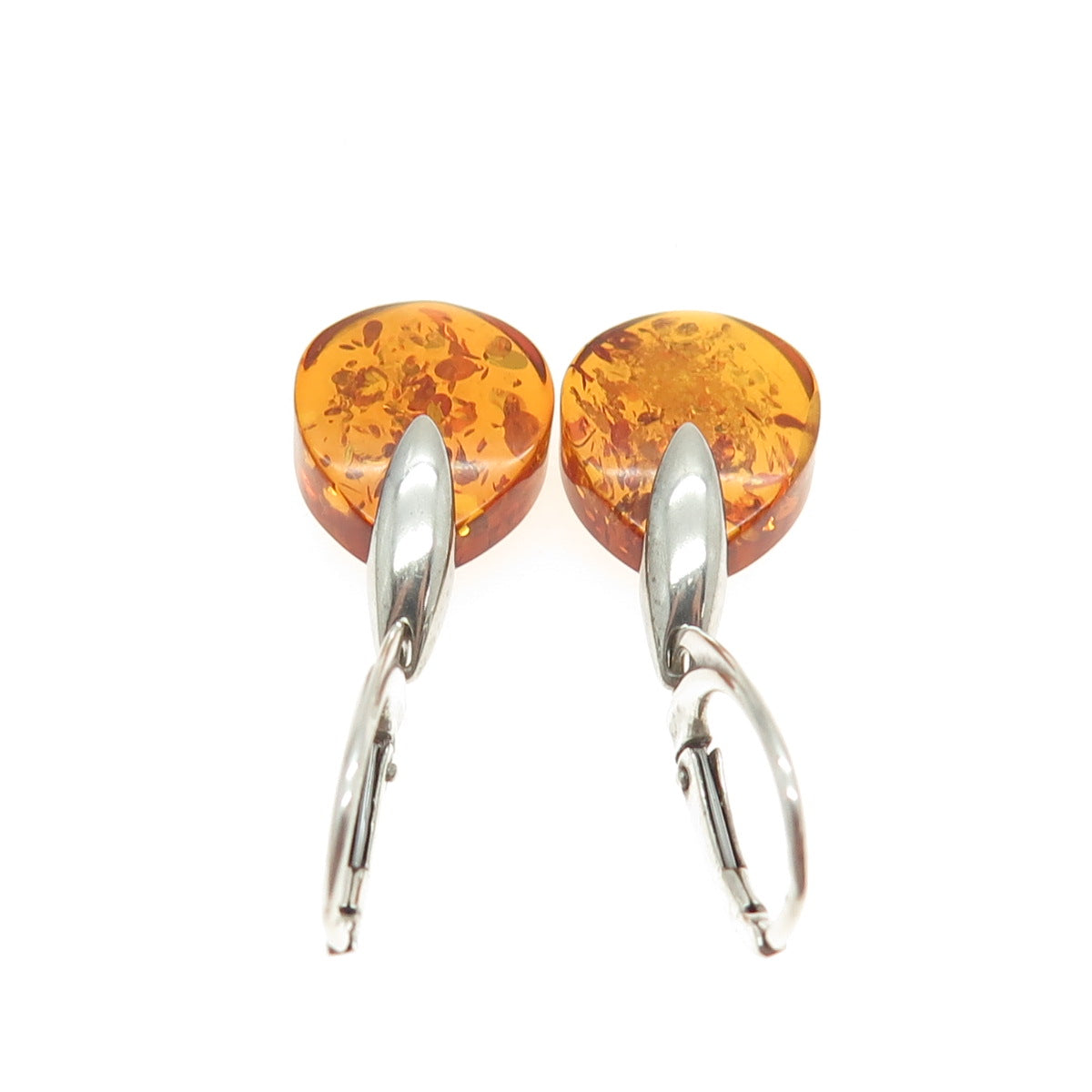 925 Sterling Silver Vintage Real Amber Modernist Earrings