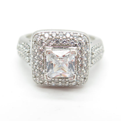 925 Sterling Silver Princess & Round-Cut C Z Engagement Ring Size 6.5