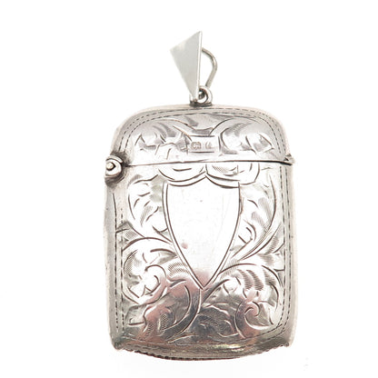 Rolason Brothers 925 Sterling Antique 1925 Birmingham Engraved Vesta Match Case