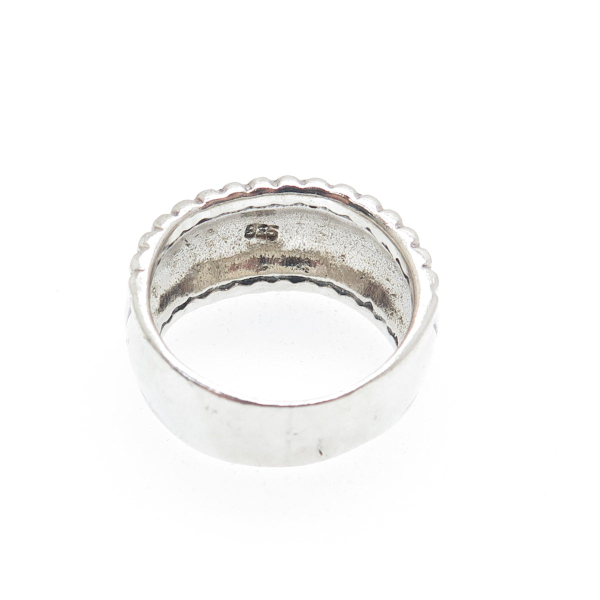 925 Sterling Silver Vintage Modernist Shell Oxidized Ring Size 6.75