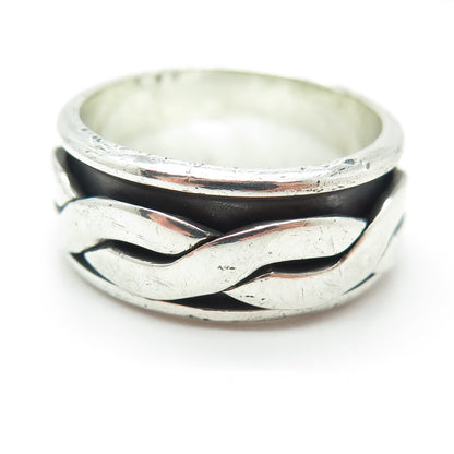 925 Sterling Silver Vintage Mexico Braided Rotating Band Oxidized Ring Size 10.5