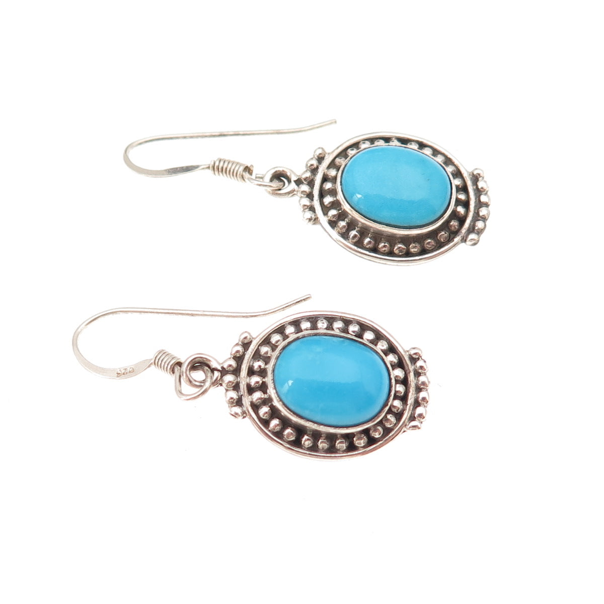 925 Sterling Silver Vintage Real Sleeping Beauty Turquoise Dangle Earrings